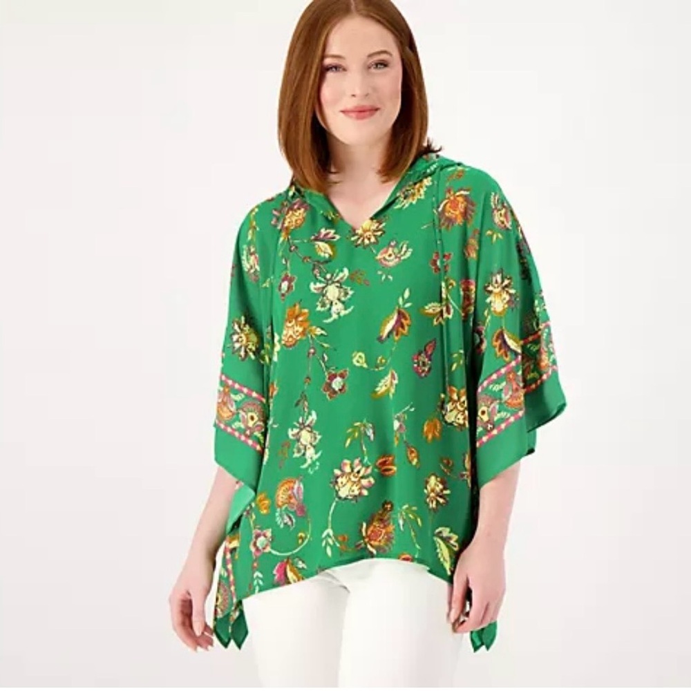 Belle by Kim Gravel Boho Brights Border Hooded Poncho - Picture 2 of 5